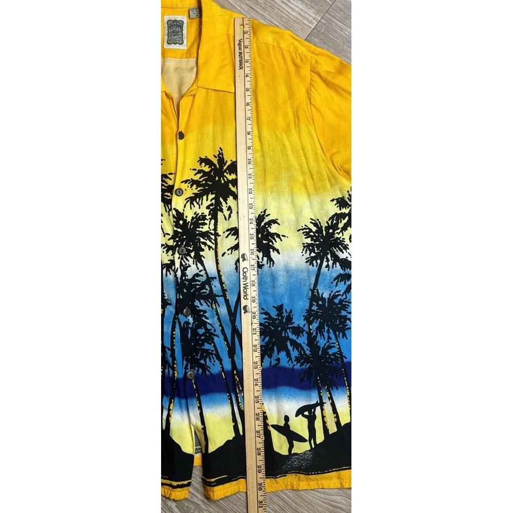 Ocean Current Shirt Mens Med V-Neck Hawaiian Island Palm Scene Rayon‎ Button Up - Picture 2 of 7